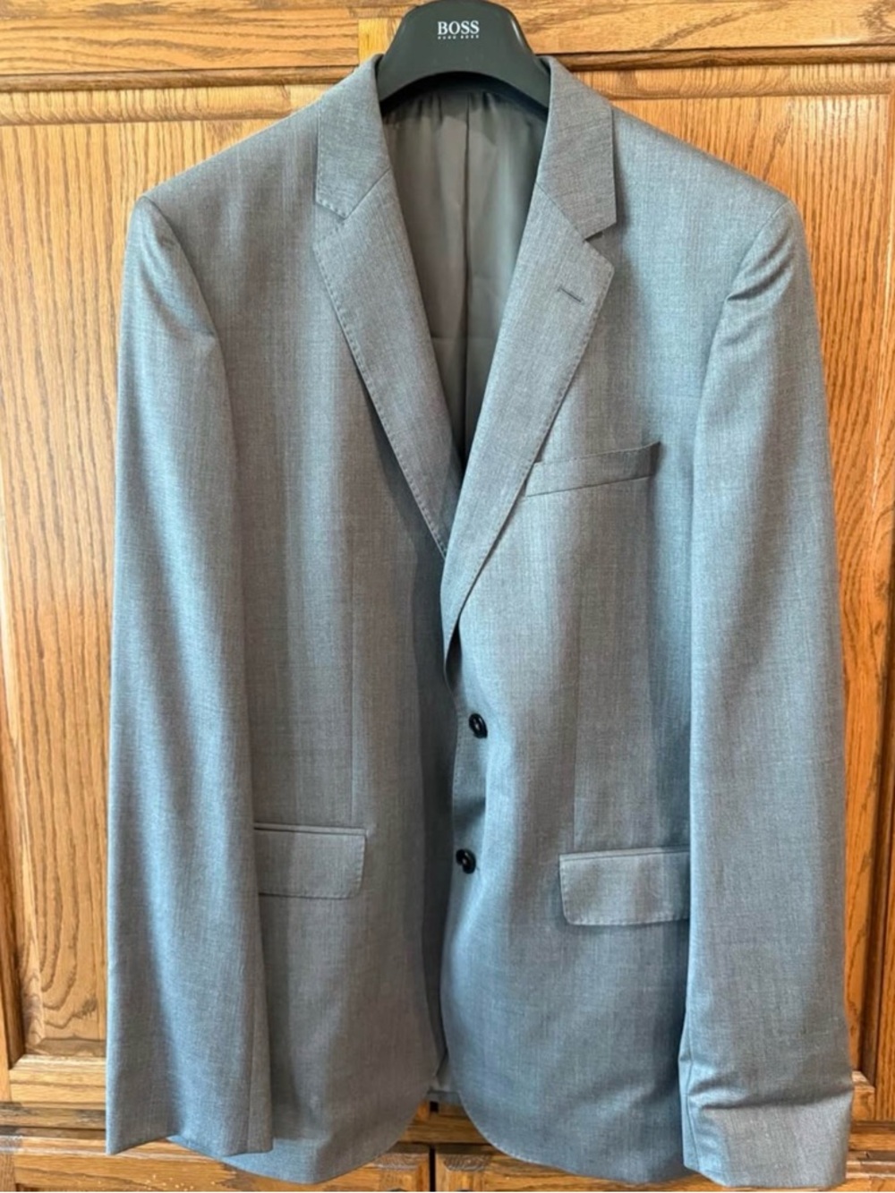 BOSS Men's Light Gray Two-Button Wool Blazer